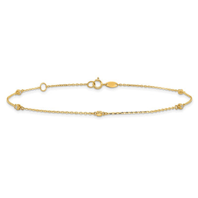 14K Polished Bezel-set CZ 5-Station Anklet Plus Extender