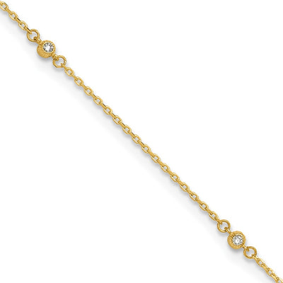 14K Polished Bezel-set CZ 5-Station Anklet Plus Extender