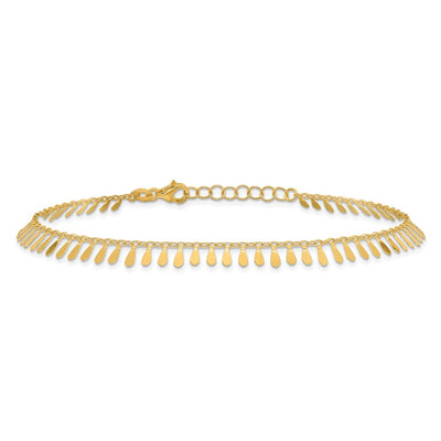 14K Polished Fancy Dangle Anklet Plus Extender