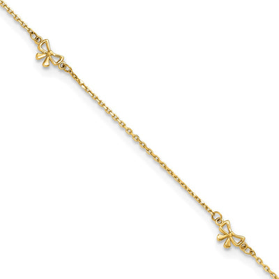 14K Polished Bows 4-station Anklet Plus Extender