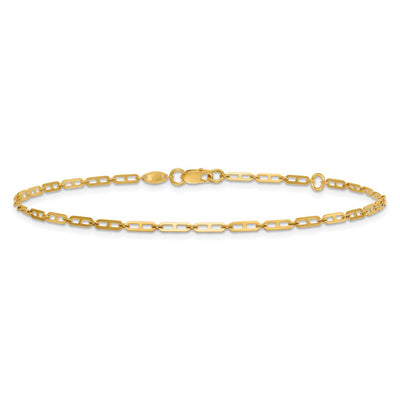 14K Polished Elongated Anchor Link Anklet Plus Extender