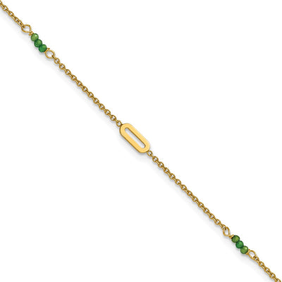 14K Polished Green Zircon Beads and Ovals Anklet Plus Extender