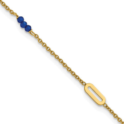 14K Polished Blue Spinel Beads and Ovals Anklet Plus Extender