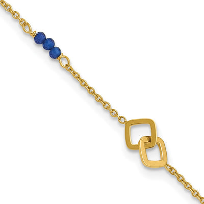 14K Polished Blue Spinel Beads and Squares Anklet Plus Extender