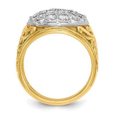 IBGoodman 14K Two-tone Men's Polished Filigree 2 Carat AA Quality Diamond Cluster Ring