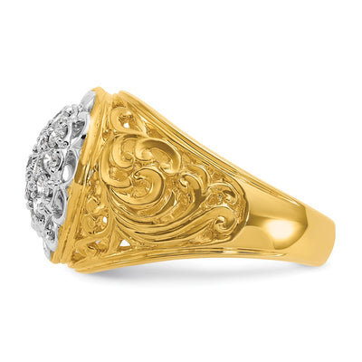 IBGoodman 14K Two-tone Men's Polished Filigree 1 Carat AA Quality Diamond Round Cluster Ring Mounting