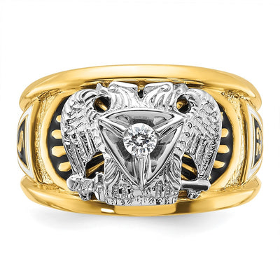 IBGoodman 14K Two-tone Men's Polished and Textured with Black and White Enameled and Diamond 32nd Degree Scottish Rite Masonic Ring