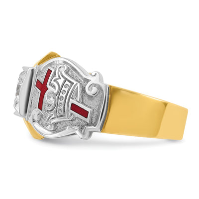 IBGoodman 14K Two-tone Men's Polished and Textured with Multi-color Enamel and Diamond Knights Templar Masonic Shriner's Ring
