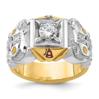 IBGoodman 14K Two-tone Men's Polished and Textured with Multi-color Enamel and Diamond Masonic Shriner's Ring