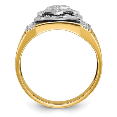 IBGoodman 14K Two-tone Men's Polished and Textured with Blue and Black Enamel Diamond Blue Lodge Master Masonic Ring