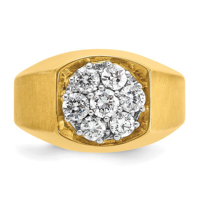 IBGoodman 14K Two-tone Men's Polished and Satin Round 1 Carat AA Quality Diamond Cluster Ring