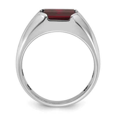 14K White Gold IBGoodman Men's Created Garnet and 1/10 carat Diamond Complete Ring