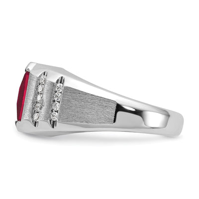 14K White Gold IBGoodman Men's Created Ruby and 1/5 carat Diamond Complete Ring