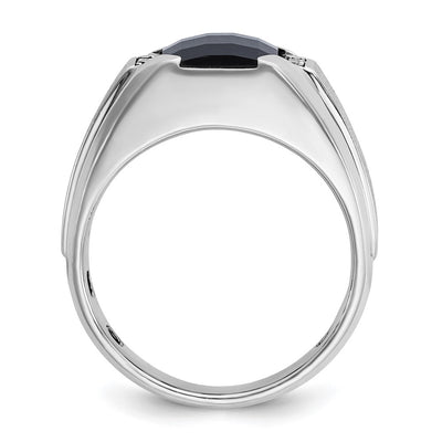 IBGoodman 14K White Gold Men's Polished and Satin Onyx and .02 Carat AA Quality Diamond Ring