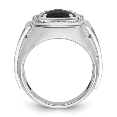14K White Gold with Black Rhodium IBGoodman Men's Onyx and 1/4 carat Diamond Complete Ring