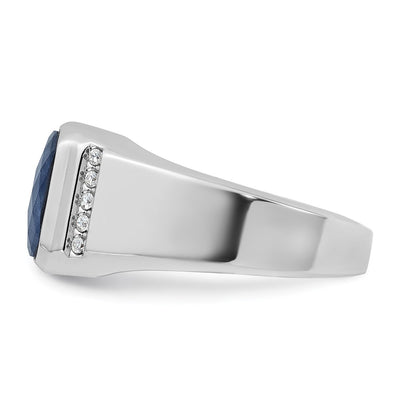 14K White Gold IBGoodman Men's Sapphire Doublet Stone and 1/6 carat Diamond Complete Ring