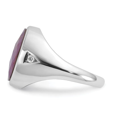 14K White Gold IBGoodman Men's Oval Ruby Doublet Stone and 1/15 carat Diamond Complete Ring