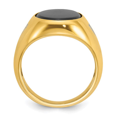14K IBGoodman Men's Oval Onyx and 1/15 carat Diamond Complete Ring