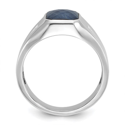 14K White Gold IBGoodman Men's Sapphire Doublet Stone and 1/20 carat Diamond Complete Ring