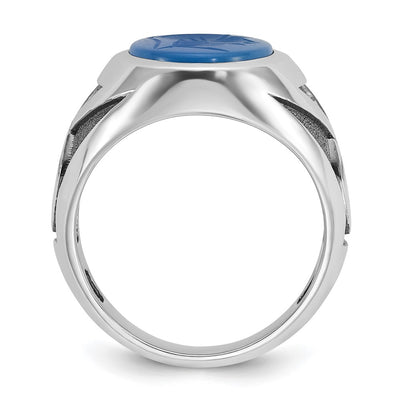 14K White Gold IBGoodman Men's with Black Rhodium Blue Agate Complete Ring