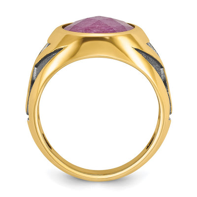14K with Black Rhodium IBGoodman Men's Ruby Doublet Stone Complete Ring