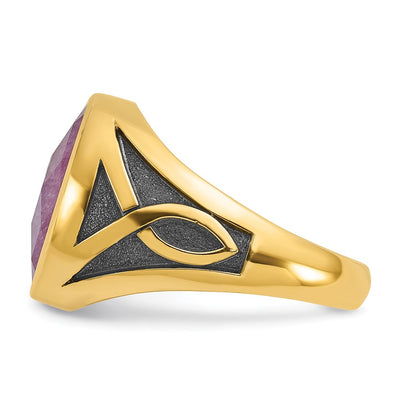 14K with Black Rhodium IBGoodman Men's Ruby Doublet Stone Complete Ring