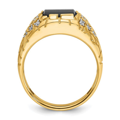 14K IBGoodman Men's Onyx and 1/4 carat Diamond Nugget Complete Ring