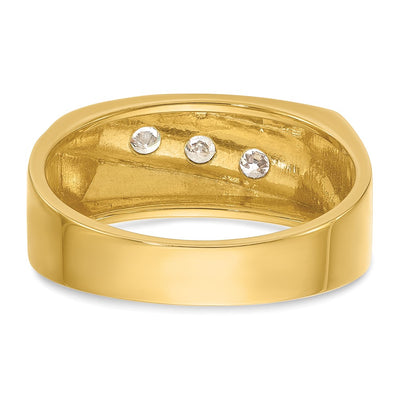 IBGoodman 14K with White Rhodium Men's Polished and Grooved 3-Stone 1/3 Carat AA Quality Diamond Ring
