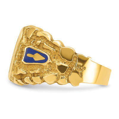 IBGoodman 14K Men's Polished and Nugget Textured with Blue Enamel and Lab Created Sapphire Blue Lodge Master Masonic Ring