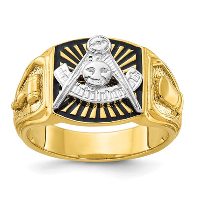 IBGoodman 14K Two-tone Men's Polished and Textured with Black Enamel Past Master Masonic Ring