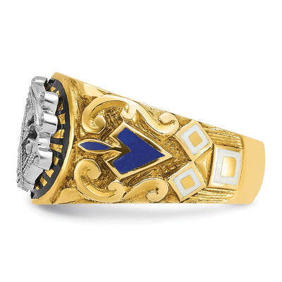 IBGoodman 14K Two-tone Men's Polished and Textured with Multi-color Enamel Blue Lodge Master Masonic Ring