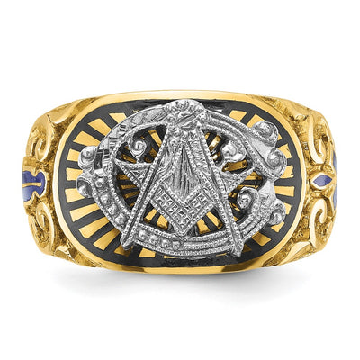 IBGoodman 14K Two-tone Men's Polished and Textured with Multi-color Enamel Blue Lodge Master Masonic Ring