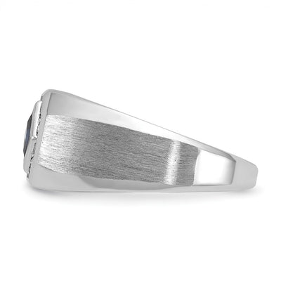 14K White Gold IBGoodman Men's Created Sapphire and 1/20 carat Diamond Satin Complete Ring