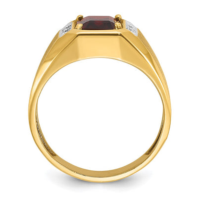 14K IBGoodman Men's Polished and Satin Created Ruby and 1/20 carat Diamond Complete Ring