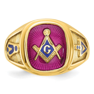 IBGoodman 14K Men's Polished and Textured with Blue Enamel and Lab Created Ruby Blue Lodge Master Masonic Ring