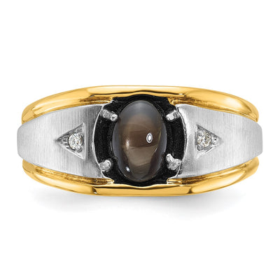 IBGoodman 14K Two-tone Men's Polished Satin and Grooved Black Star Sapphire and AA Quality Diamond Ring