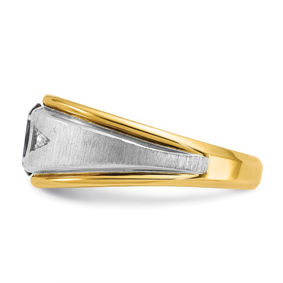 IBGoodman 14K Two-tone Men's Polished Satin and Grooved Lab Created Sapphire and AA Quality Diamond Ring