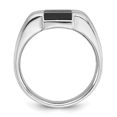 14K White Gold IBGoodman Men's Satin Onyx and 1/6 carat Diamond Complete Ring