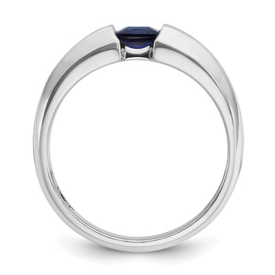 IBGoodman 14K White Gold Men's Polished Lab Created Sapphire and 1/5 Carat AA Quality Diamond Ring
