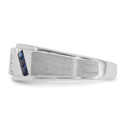 14K White Gold IBGoodman Men's Satin Lab Created Sapphire and 1/10 carat Diamond Complete Ring
