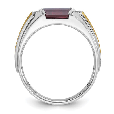 14K Two-tone IBGoodman Men's Satin Created Ruby and 1/20 carat Diamond Complete Ring