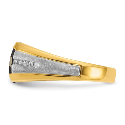 14K Two-tone IBGoodman Men's Created Sapphire and 1/8 carat Diamond Complete Ring