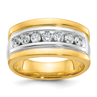 IBGoodman 14K Two-tone Men's Polished and Grooved 7-Stone 3/4 Carat AA Quality Diamond Ring