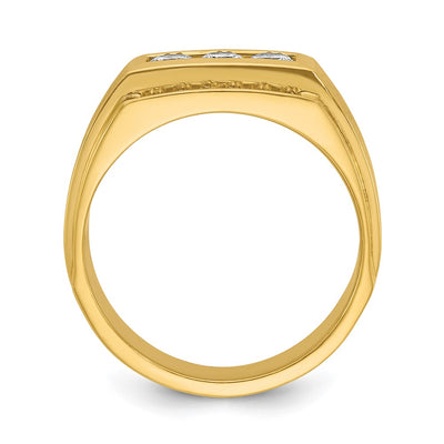 IBGoodman 14K Men's Polished and Satin 3-Row 3/4 Carat AA Quality Diamond Ring