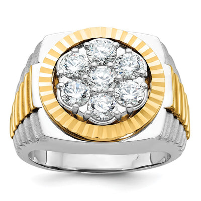 IBGoodman 14K Two-tone Men's Polished Satin and Diamond-cut Round 2 Carat AA Quality Diamond Cluster Ring