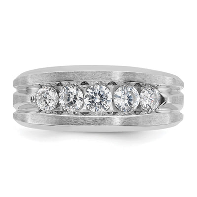 IBGoodman 14K White Gold Men's Polished Satin and Grooved 5-Stone 1 Carat AA Quality Diamond Ring
