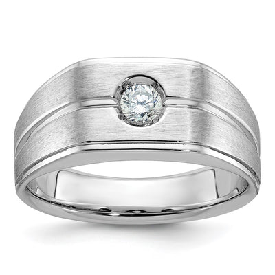14K White Gold IBGoodman Men's Polished and Satin 1/5 carat Diamond Complete Ring