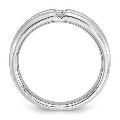 14K White Gold IBGoodman Men's Polished and Satin 1/6 carat Diamond Complete Ring