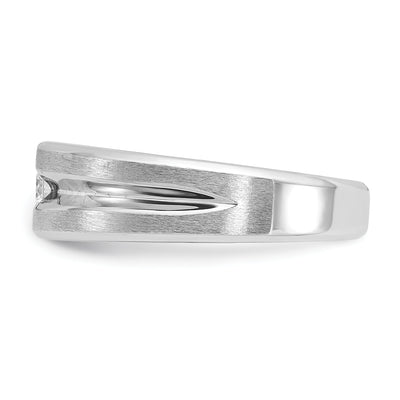 14K White Gold IBGoodman Men's Polished and Satin 1/6 carat Diamond Complete Ring