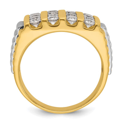 IBGoodman 14K Two-tone Men's Polished and Textured 4-Row 2 Carat AA Quality Diamond Ring
